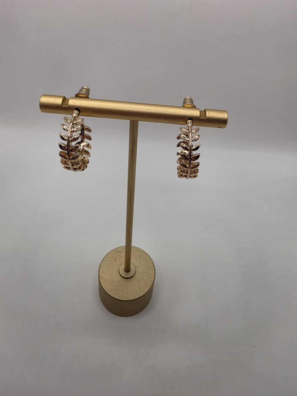 Handmade Gold Laurel Leaf Vine Dainty Huggies Open Post Hoop Earrings
